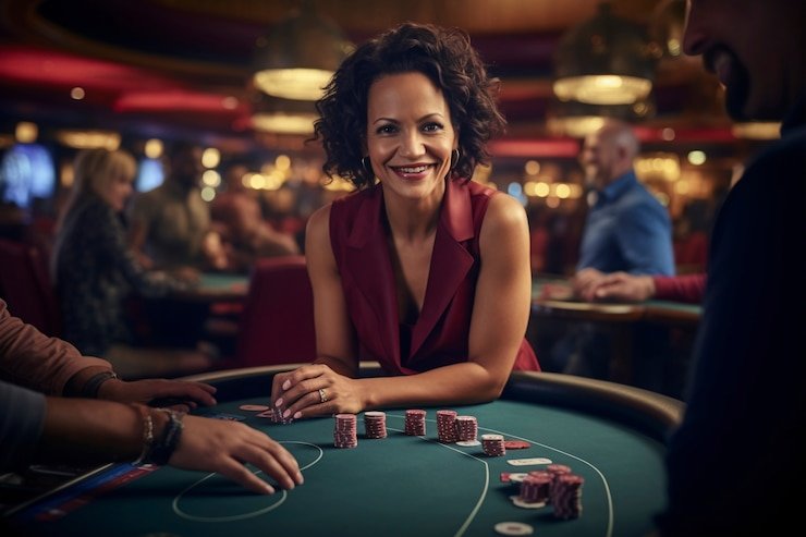 Dealer membagikan kartu dan mengumumkan hasil Lightning Baccarat